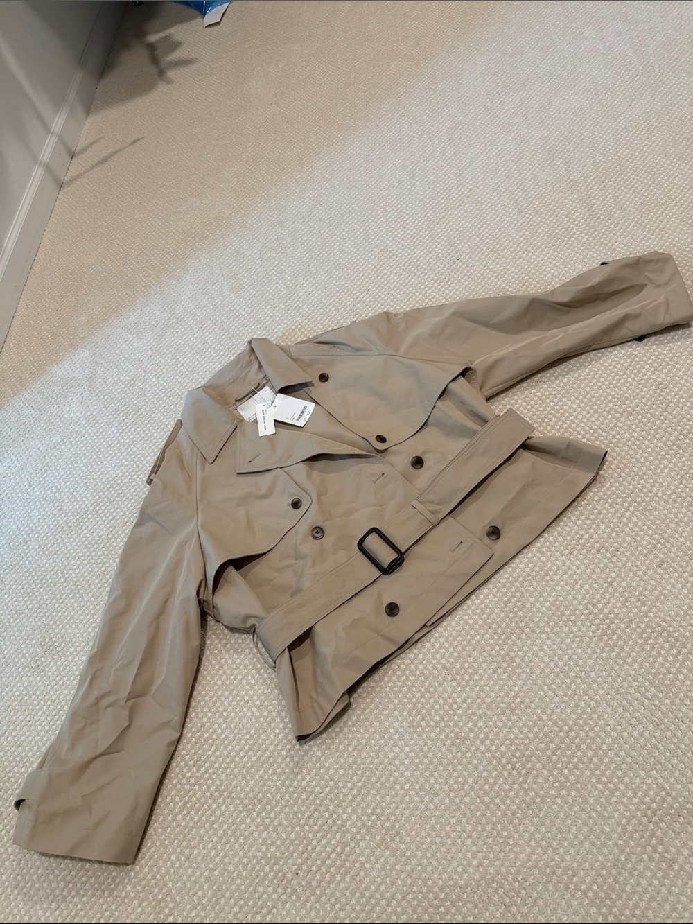 OAK + FORT Cropped Beige Trench Coat with Belt